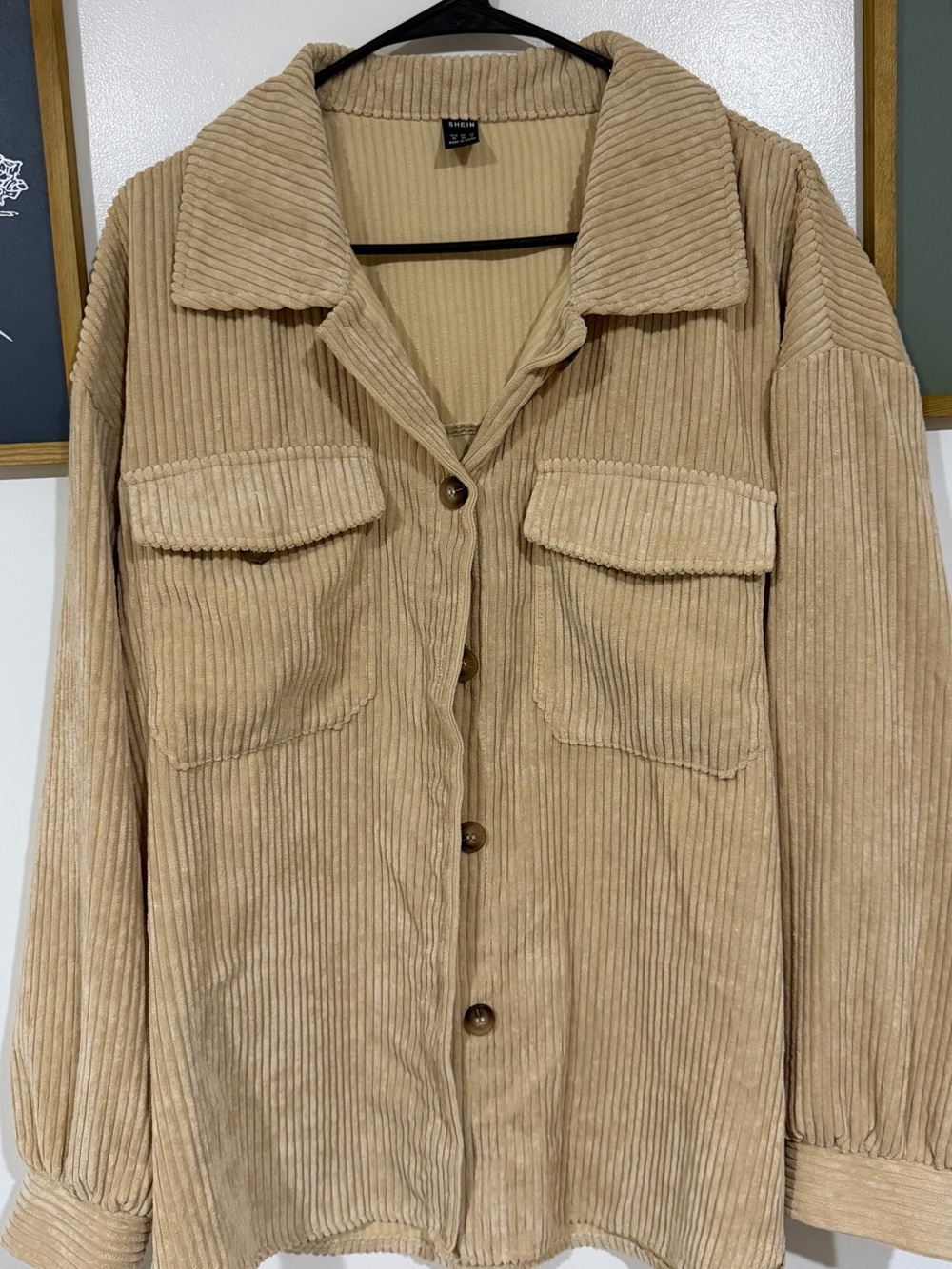 SHEIN Tan Corduroy Button-Front Utility Jacket